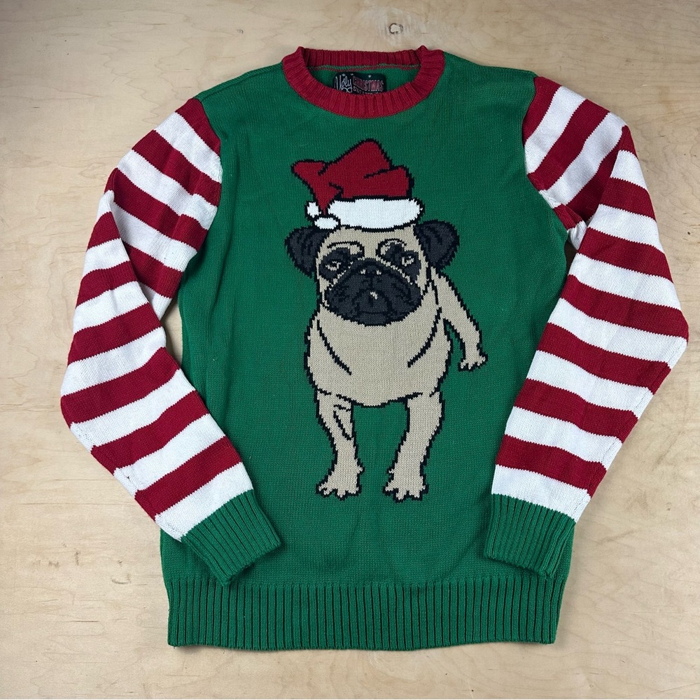 Festive Green Pug Sweater for Men